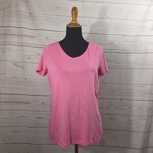 Talbots Woman Petite Short Sleeve Vneck Solid Medium Pink Knit Top Size XP NWT